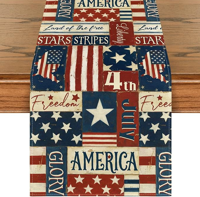 Artoid Mode Stars Stripes American Flag 210 GSM 4th of July Table Runner, Memorial Day Kitchen Dining Table Decoration for Home Party Decor 13x36 Inch Visit the Artoid Mode Store